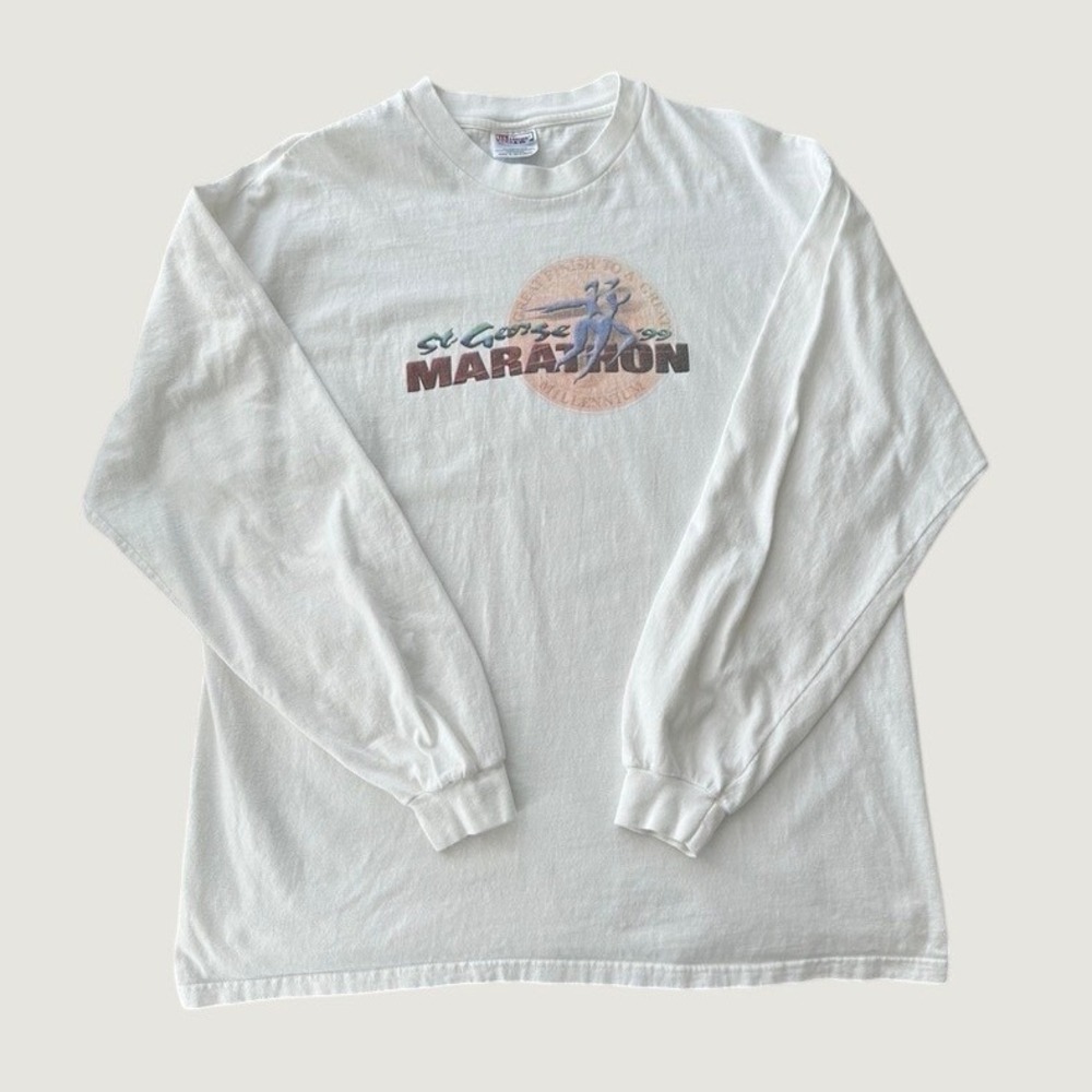 Vintage St George Marathon 99 Millennium Long Sleeve Shirt XL Hanes Beefy-T